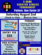 Saturday August 2nd - Maple Lanes Lakeland - 5 Game Scratch Singles