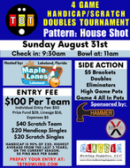 Sunday August 31st - Maple Lanes Lakeland - 4 Game Handicap/Scratch Doubles
